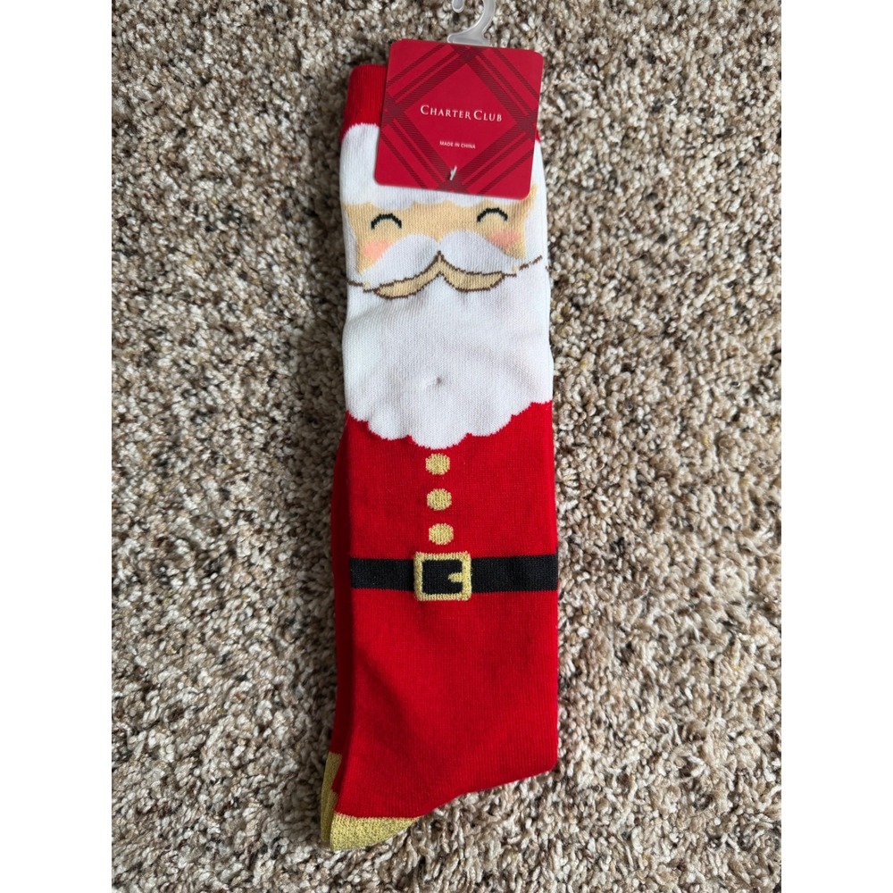 Charter Club NWT Womens Santa Claus Christmas Crew Socks Red White Gold